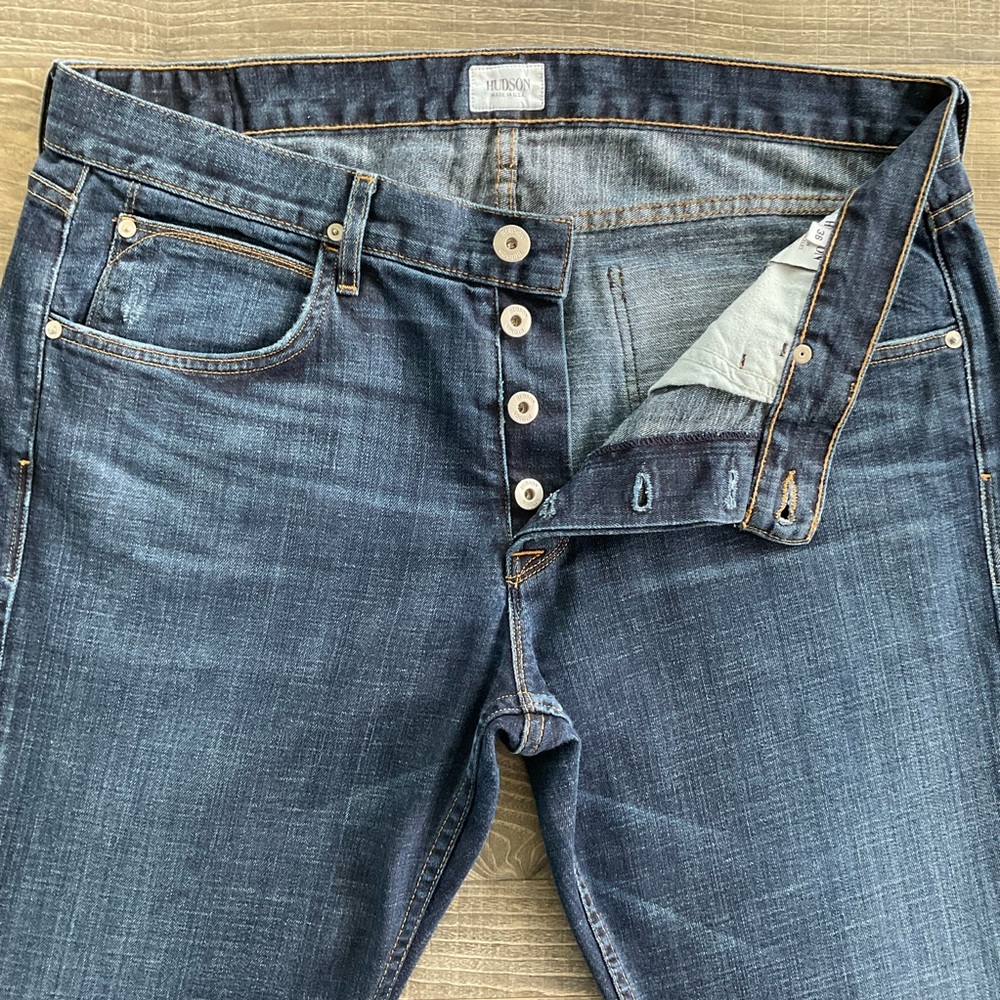 36x34 Hudson Straight Leg Button Fly Jeans Men’s 36 Blue Stretch M255DCB USA